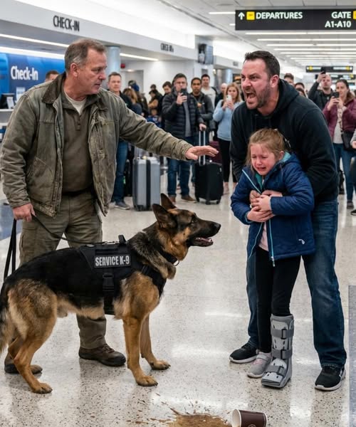 “Nimm deine Hand von ihr – jetzt.” Ein pensionierter SEAL, sein K9 und der Moment, in dem ein Flughafencafé eine Wahrheit offenbarte, die niemand leugnen konnte