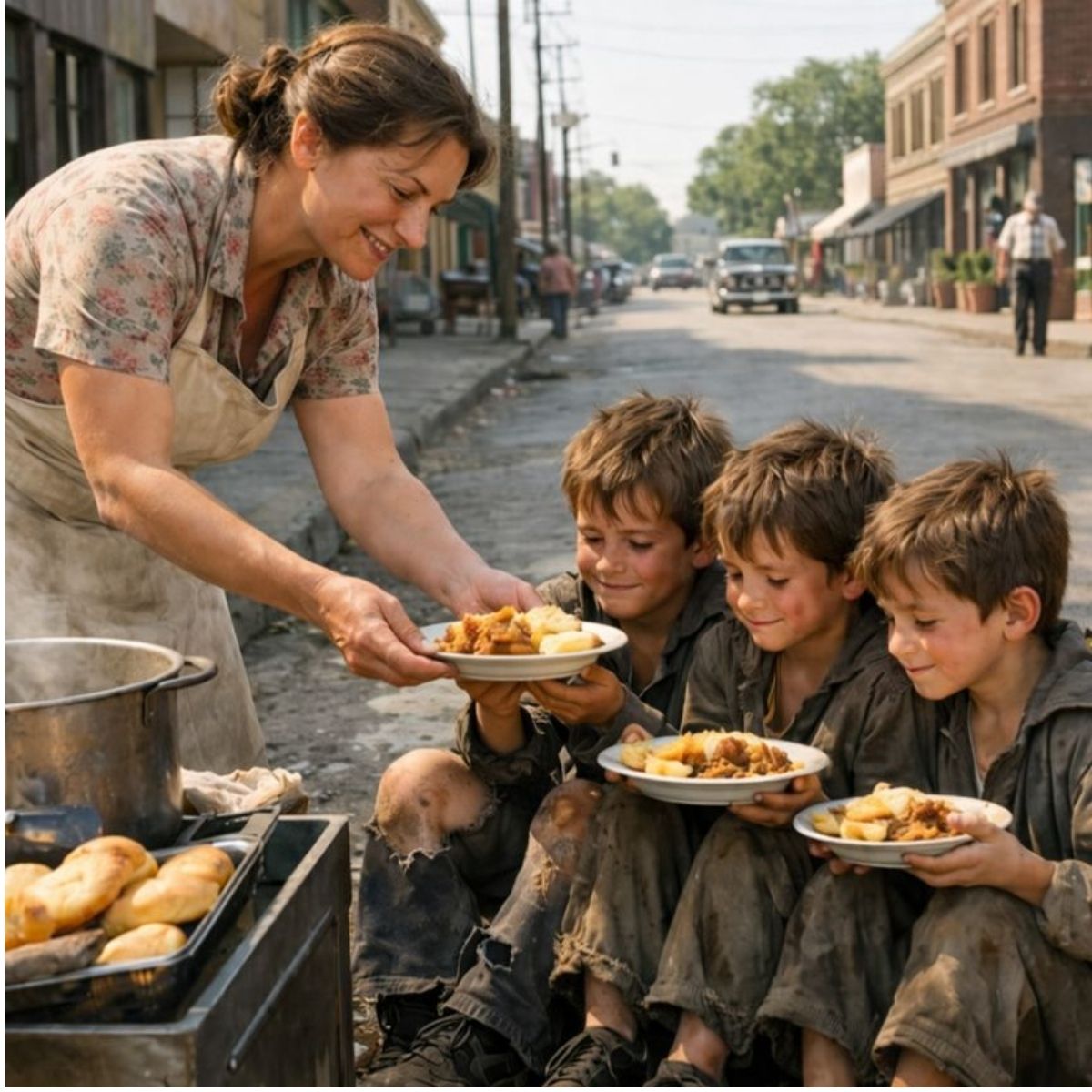 Eine Frau fütterte einige obdachlose Drillinge; Jahre später hielten drei Rolls-Royces an ihrem Imbissstand an…