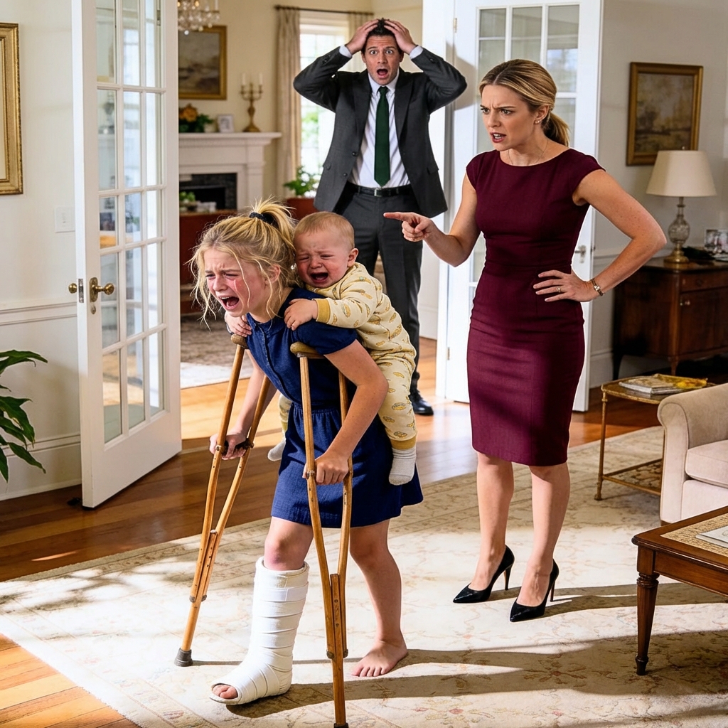 Ein Kind mit einem zertrümmerten Bein schleppte seinen hungernden kleinen Bruder von ihrer Stiefmutter weg – bis ein Milliardär auftauchte und die Wahrheit alles zerstörte…