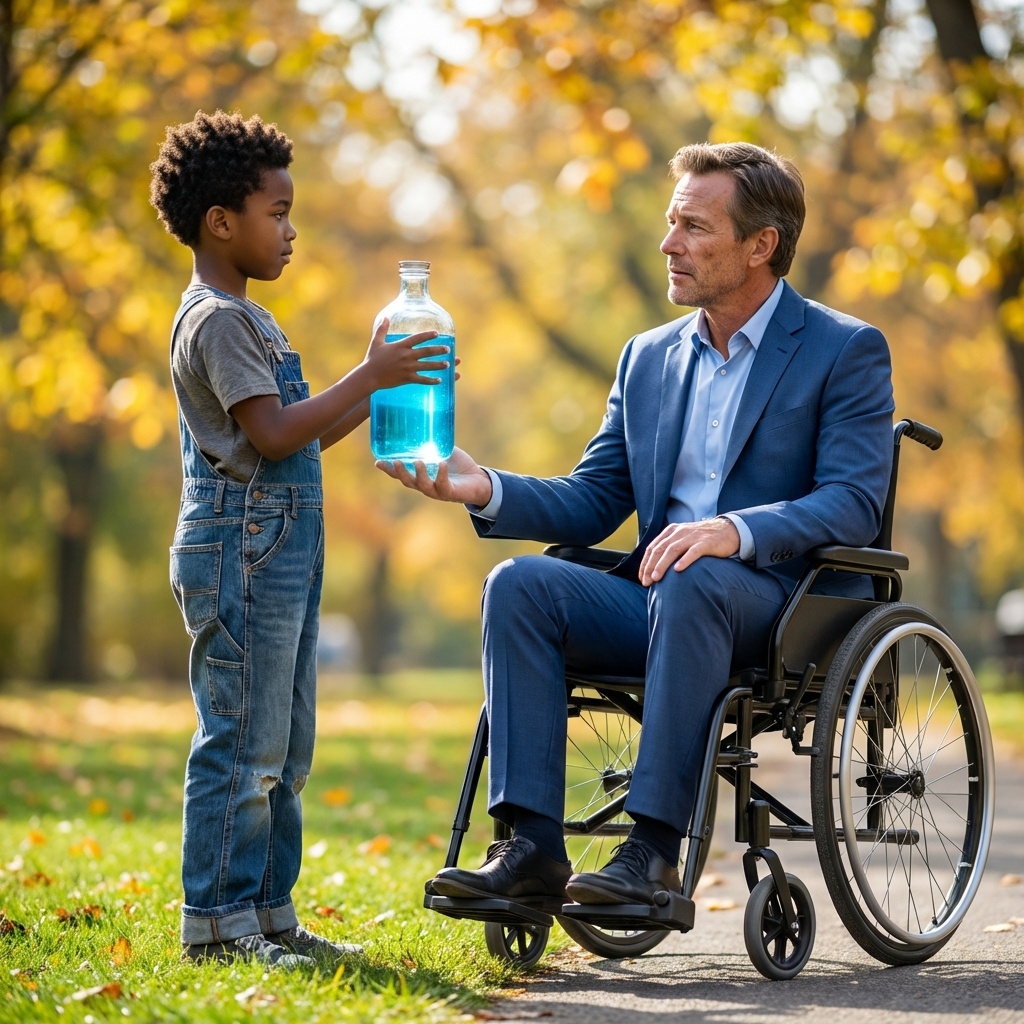 „Er dachte, es sei Gift.“ Der Millionär war fünf Jahre lang nicht mehr gegangen, bis ihm ein Straßenkind eine seltsame Flasche reichte. Was nach dem ersten Schluck geschah, ließ die Welt verstummen. 😭❤️