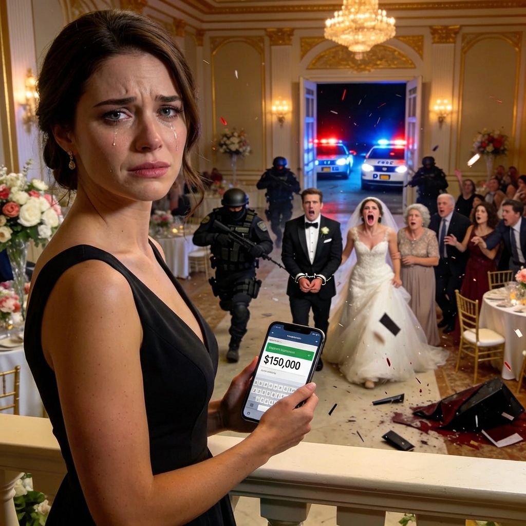 Mina föräldrar stal de 150 000 dollar jag hade sparat till min dotters operation. Min mamma skrattade: ”Tack för att ni finansierade din systers bröllop” och bjöd inte ens in mig. Jag log och sa ingenting. Några ögonblick senare stormade polisens specialstyrkor bröllopet och arresterade hennes man. Min pappa ringde mig gråtande.