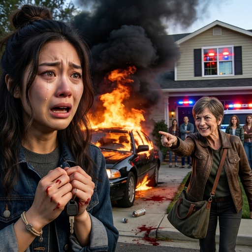 Min styvmor satte eld på min bil när jag vägrade ge den till min styvsyster, skrattade åt mig och sa: “Om du inte kan ge den här bilen till min dotter, kan den inte heller bli din.” Jag förblev tyst och lämnade huset med mina tillhörigheter eftersom jag visste att det skulle explodera en bomb i huset nu, för den bilen var faktiskt…