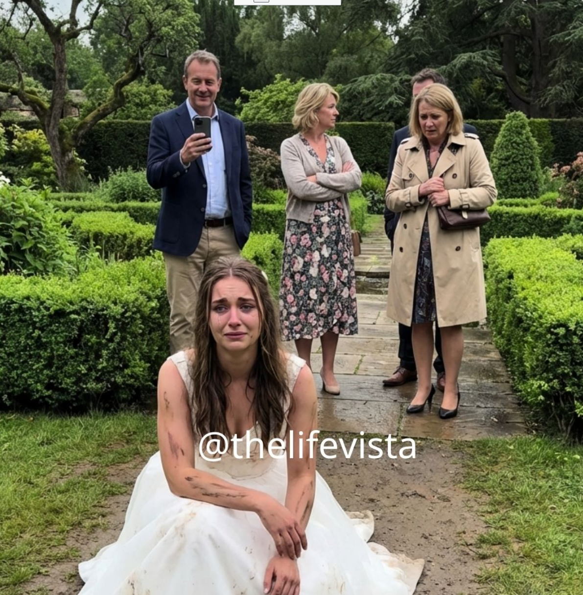 På morgonen för min förlovningsfotografering var jag redan klädd i vitt när min systers fästman tog tag i min arm och knuffade ner mig i leran. ”Det är där du hör hemma”, fnös han. Min syster flinade och sa till alla att slappna av eftersom ”synd om poäng hjälper”. Skratt följde. Jag skrattade inte – jag torkade bort smutsen från min ring och viskade: ”Säg det igen.” För nästa bilder skulle inte vara leende.