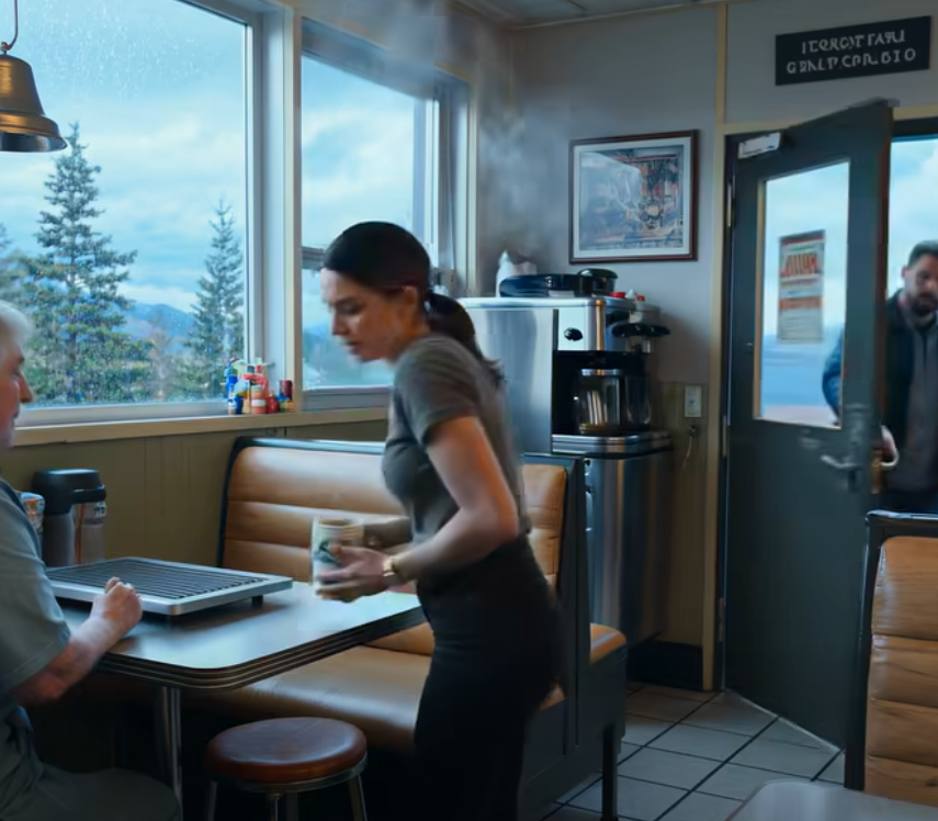 Servitris i småstad håller sitt förflutna privat – tills ett marinteam kommer in på hennes restaurang.