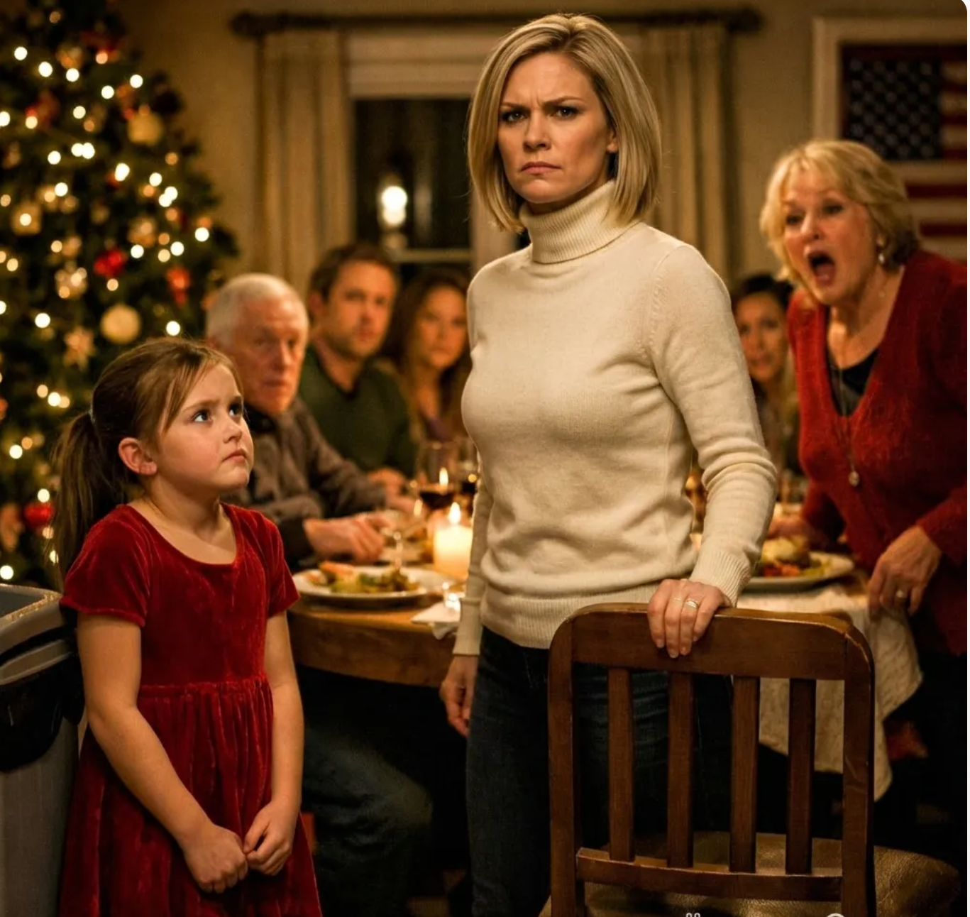 Vid julmiddagen satt min 9-åriga dotter ensam bredvid papperskorgen på en hopfällbar stol. Alla betedde sig som om det var normalt. Så hon reste sig upp, gick fram till mig och sa: “Kan du göra det du sa att du skulle göra om det kändes dåligt igen?” Så det gjorde jag. Fem minuter senare började mamma skrika…