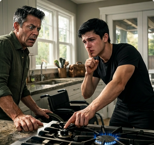 Min fru åkte iväg på affärsresa och låste grinden utifrån. Min förlamade styvson hoppade plötsligt ur rullstolen och stängde av gasen. Han viskade “Skrik inte… Mamma ville…”