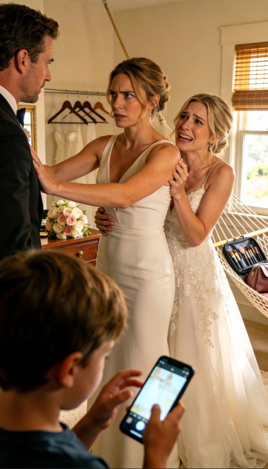 Under min systers bröllop tog min 7-årige son min hand och viskade att vi behövde gå nu. Jag fortsatte att le under bilderna och frågade varför, eftersom jag trodde att han var överväldigad. Han svarade inte. Han drog bara fram sin telefon med båda händerna, som om den var skör. Titta på det här, mumlade han. När jag såg skärmen sjönk min mage ihop.