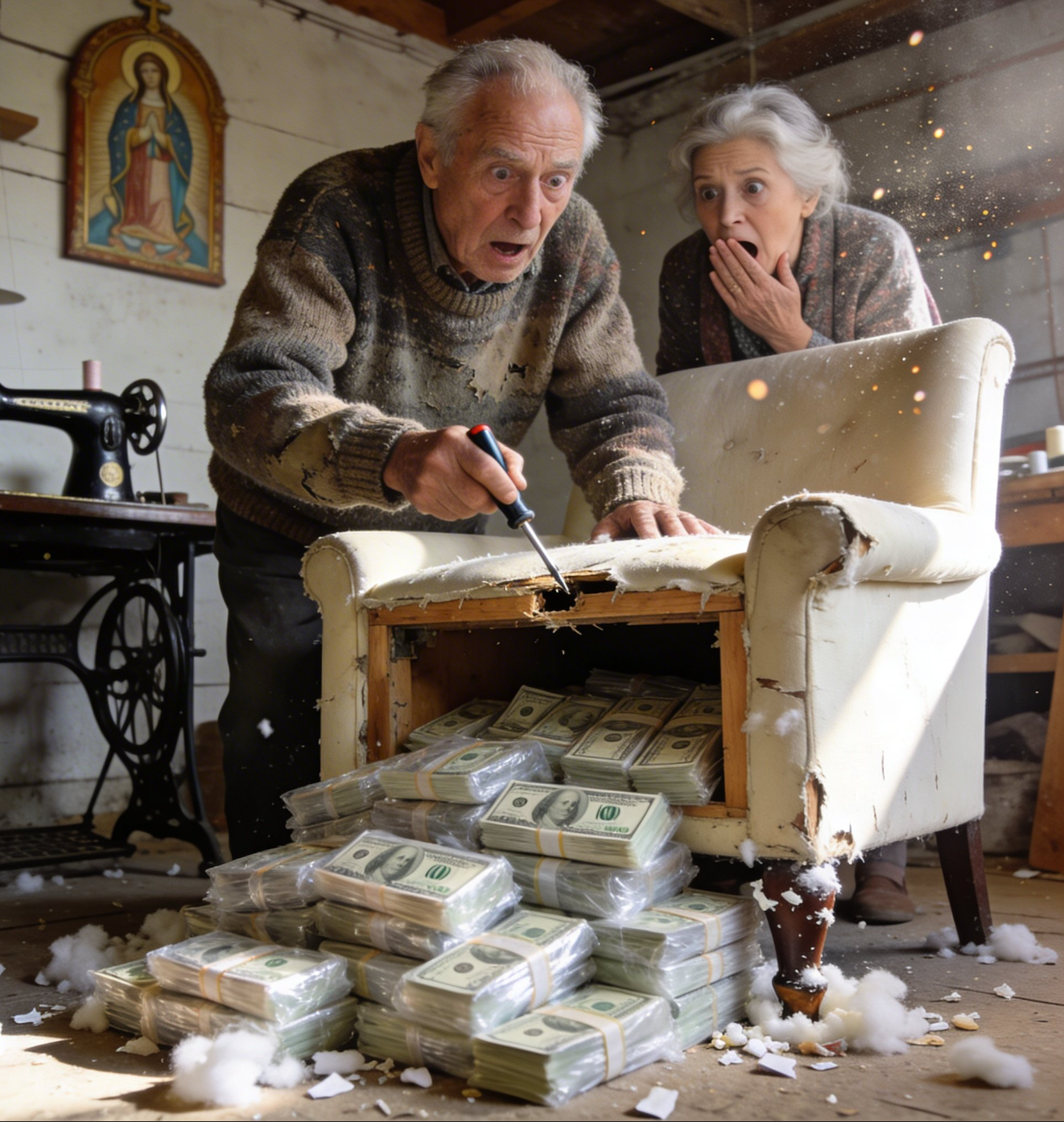 She brought home an old armchair that someone had thrown in the trash, thinking it could still be useful.