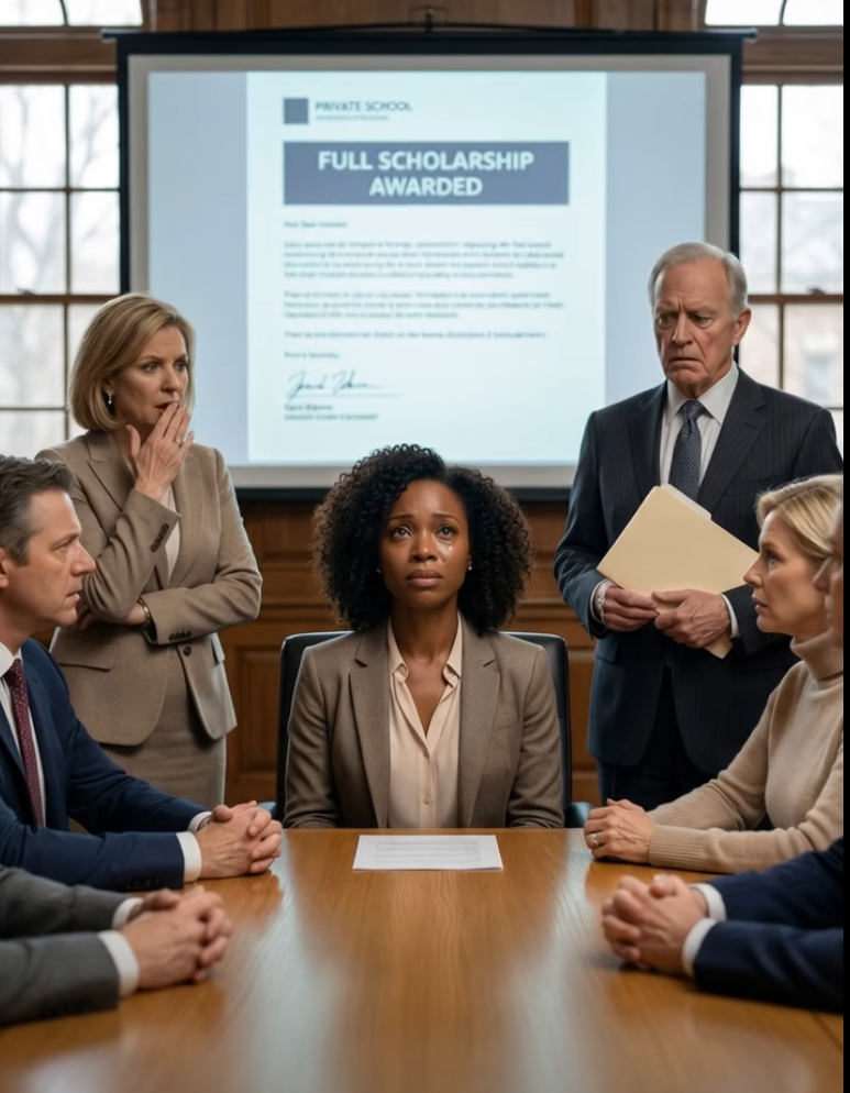 De kallade mig för en “fattig ensamstående mamma” på ett föräldramöte i Boston och försökte tvinga bort mitt barn från avancerad klass – jag drog helt enkelt upp ett mejl på skärmen: ett fullt stipendium i mitt barns namn, och den nyligen tecknade sponsorfonden … förvaltades av mig, inte av dem.