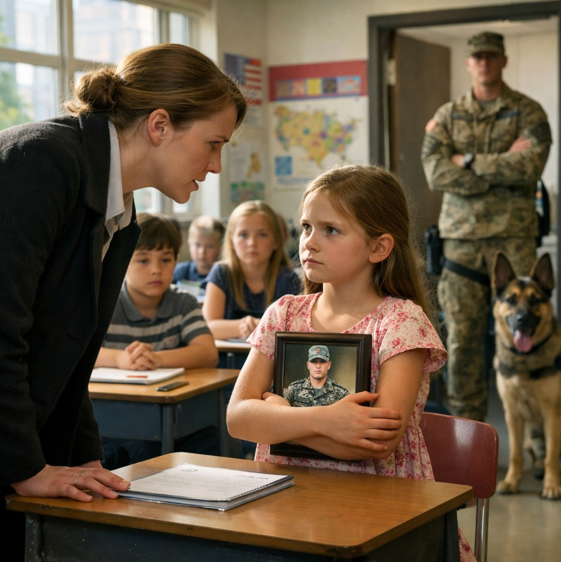 ”BER MIN DOTTER OM URSÄKT – NU.” EN LÄRARE KALLADE SIN PAPPA ”BARA EN MARINsoldat”, SEDAN GÅDE MARINsoldaten OCH HANS K9 IN I SKOLAN… – Nyheter