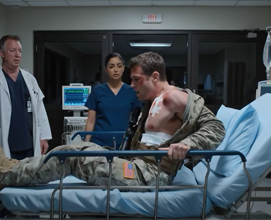 Han kom in blödande, vrålande och vägrande, tjugo läkare – tills en tyst sjuksköterska viskade en död anropssignal, och den döende sälskytten som hade överlevt hustak, öknar och svek tittade på henne som om hon hade klivit ur en grav han hade burit i åratal, precis innan hela traumaavdelningen insåg att mannen på båren inte var det enda spöket i rummet.