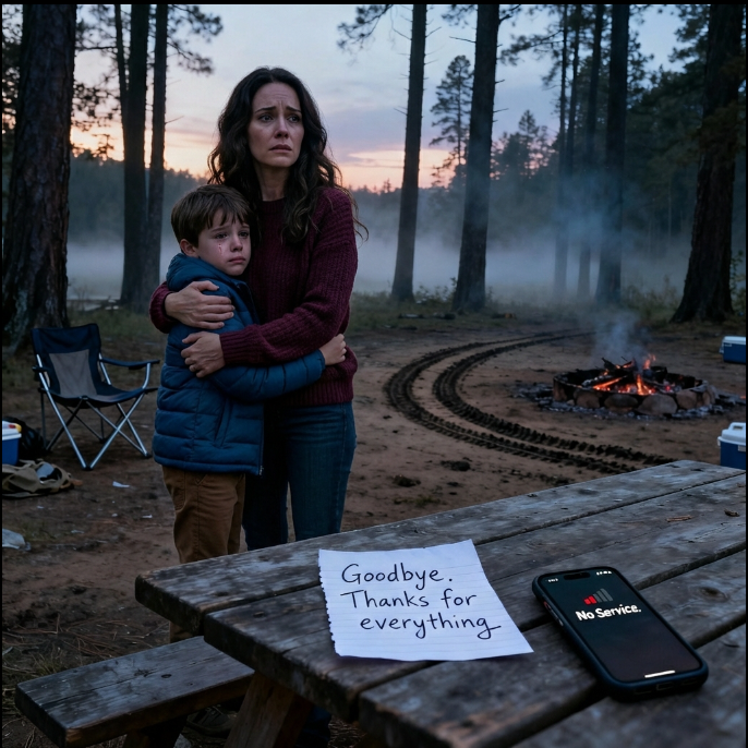 Jag campade med mina föräldrar och min systers familj i tron ​​att det skulle bli en enkel och rolig helg. Efter en kort promenad med min son kom vi tillbaka – och campingplatsen var tom. Bilen var borta. Väskorna var borta. Alla var borta. Ingen signal. Bara träd och tystnad. På bordet väntade en enda lapp på mig: ”Hej då. Tack för allt.” De hade övergivit oss i skogen som om det inte vore något. Men en vecka senare… var det de som ångrade det.