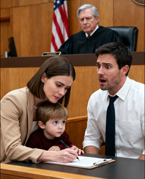 Min man stod i vårt kök och sa: «Jag vill ha huset, bilarna, besparingarna… allt utom vår son.»Min advokat bad mig att slåss, men jag tittade in i hennes ögon och viskade: «ge allt till honom.»Alla trodde att jag hade tappat förståndet. Vid den sista utfrågningen, min ex flinade när jag undertecknade allt … tills hans egen advokat blev blek. Det var då han insåg att jag inte hade förlorat någonting alls.