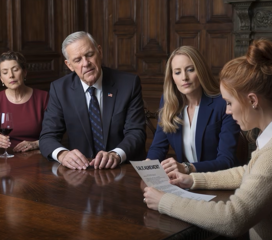 ”Skriv över kontraktet till din syster för 250 000 dollar, annars blir du förkastad”, krävde min far och sköt över kontraktet över bordet. De visste inte att jag redan hade träffat VD:n för hennes företag. När Madison anlände till sitt nya ”satellitkontor” nästa morgon tappade hon sitt kaffe – hon stod på min veranda.