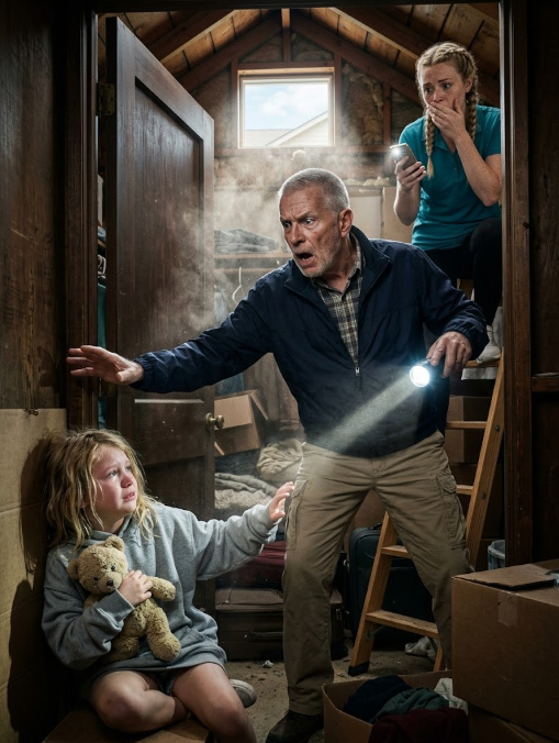 JAG ANSTÄLDE EN STÄDARE TILL MIN SONS HUS MEDAN HAN OCH HANS INFLUENCER-FRU VAR ​​PÅ SEMESTER PÅ HAWAII – EN TIMME SENARE VISKADE HON: ”SIR… NÅGON GRÅTER PÅ VINDEN, OCH DET ÄR INTE EN TV.” JAG ÄR PENSIONERAD SOCIALARBETARE, SÅ JAG KÖRDE SOM OM MITT LIV HANGDE PÅ DET, I VÄNTADE MIG EN INBRUKNINGSTJÄLT ELLER ETT TRASIGT RÖR… MEN LJUDET VAR LITET, SKAKIGT OCH MÄNSKLIGT. NÄR JAG DRO NER VINDSTEGEN BLEV HUSET HELT TYST – TILLS GRYTNINGEN BÖRJADE IGEN FRÅN EN TRÄKARKÅP I HÖRNET. JAG ÖPPNADE DÖRRAN… OCH EN LITEN FLICKA TITTADE UPP PÅ MIG OCH VISKADE: ”SNÄLLA… BERÄTTA INTE FÖR DENNIS.”