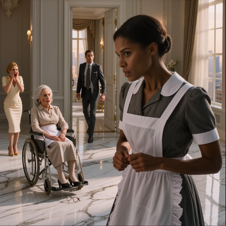 När miljardärens fästmö slog sin mor i rullstol, gick städerskan över marmorgolvet och sa: “Rör henne inte igen.” Men när han gick in i takvåningen och fann sin fästmö på golvet, med sin mor skakande och ett sprucket par glasögon bredvid stolen, var ingen i det rummet redo för sanningen som hade vuxit fram i tystnad i månader. – Nyheter