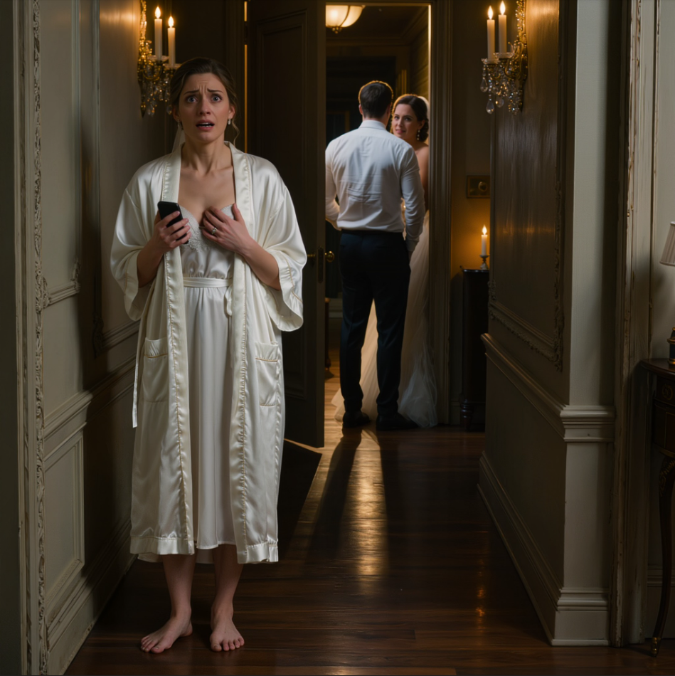 På vår bröllopsnatt kysste min nye make mig på pannan, viskade: ”Jag behöver bara lite utrymme” och gick ut medan ljusen fortfarande brann och champagnen fortfarande var kall – men när jag hörde hans skratt driva nerför korridoren med en annan kvinnoröst, följde jag det barfota i min sidennattlinne och fann mig själv stående utanför en halvstängd dörr som jag aldrig skulle nå. – Nyheter
