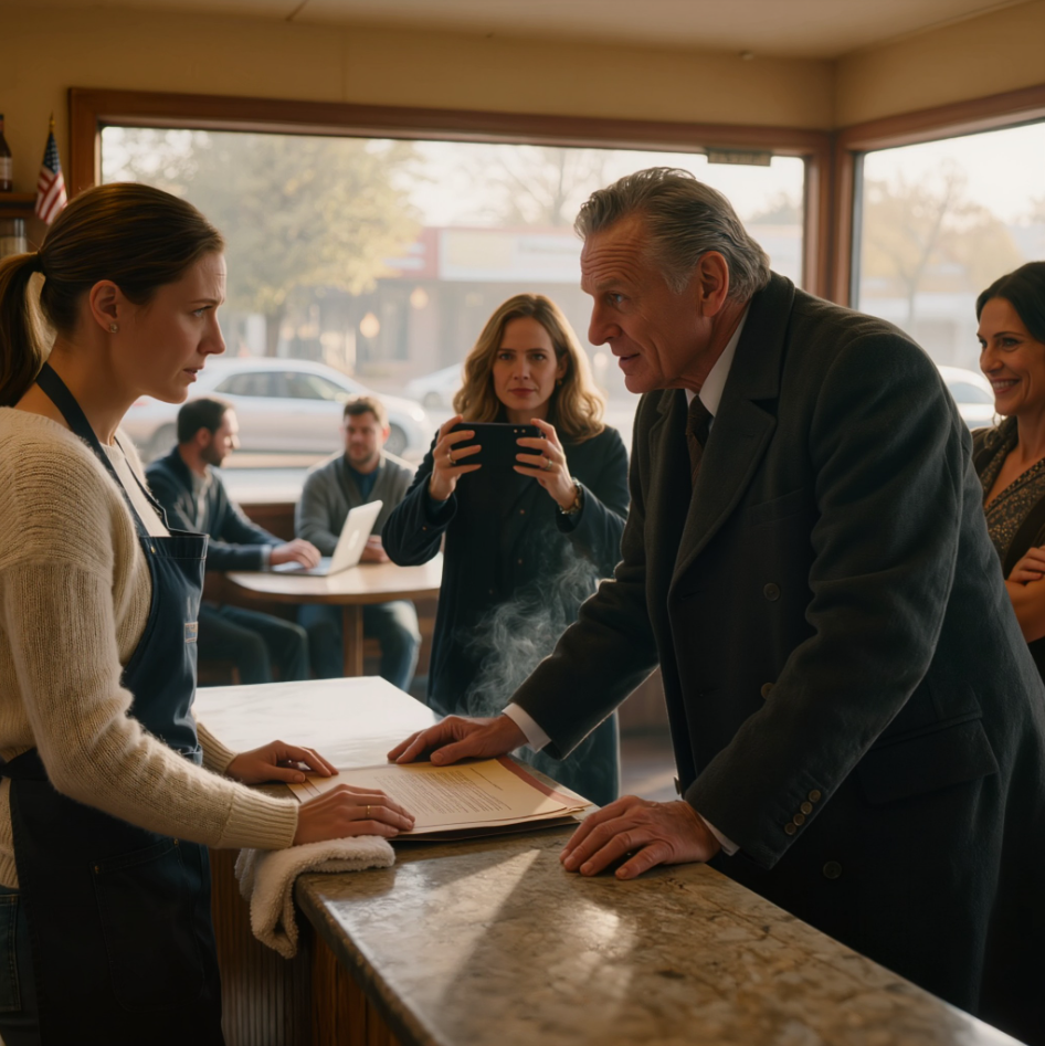 Mina föräldrar avbröt mig i fyra år som om jag aldrig hade funnits. Sedan gick de rakt in i mitt kafé, log och pratade med kunderna som om stället var deras. Min pappa slängde ett kontrakt på disken och väste: ”Skriv på över 15 %… annars ringer jag din hyresvärd ikväll.” Min mamma flinade. Jag förblev bara lugn och sa: ”Okej – ring honom.” När han svarade satte jag på högtalare… – Nyheter