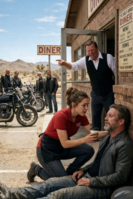 En ung caféarbetare fick sparken framför kunder efter att ha hjälpt en kollapsad motorcyklist utanför arbetsplatsen — utan att veta att den tystlåtna främlingen snart skulle få dussintals motorcyklar att återvända till parkeringen